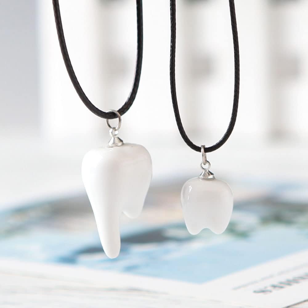 Resin Tooth Shape Pendant Necklaces Ð Black Waxed Cord Necklace