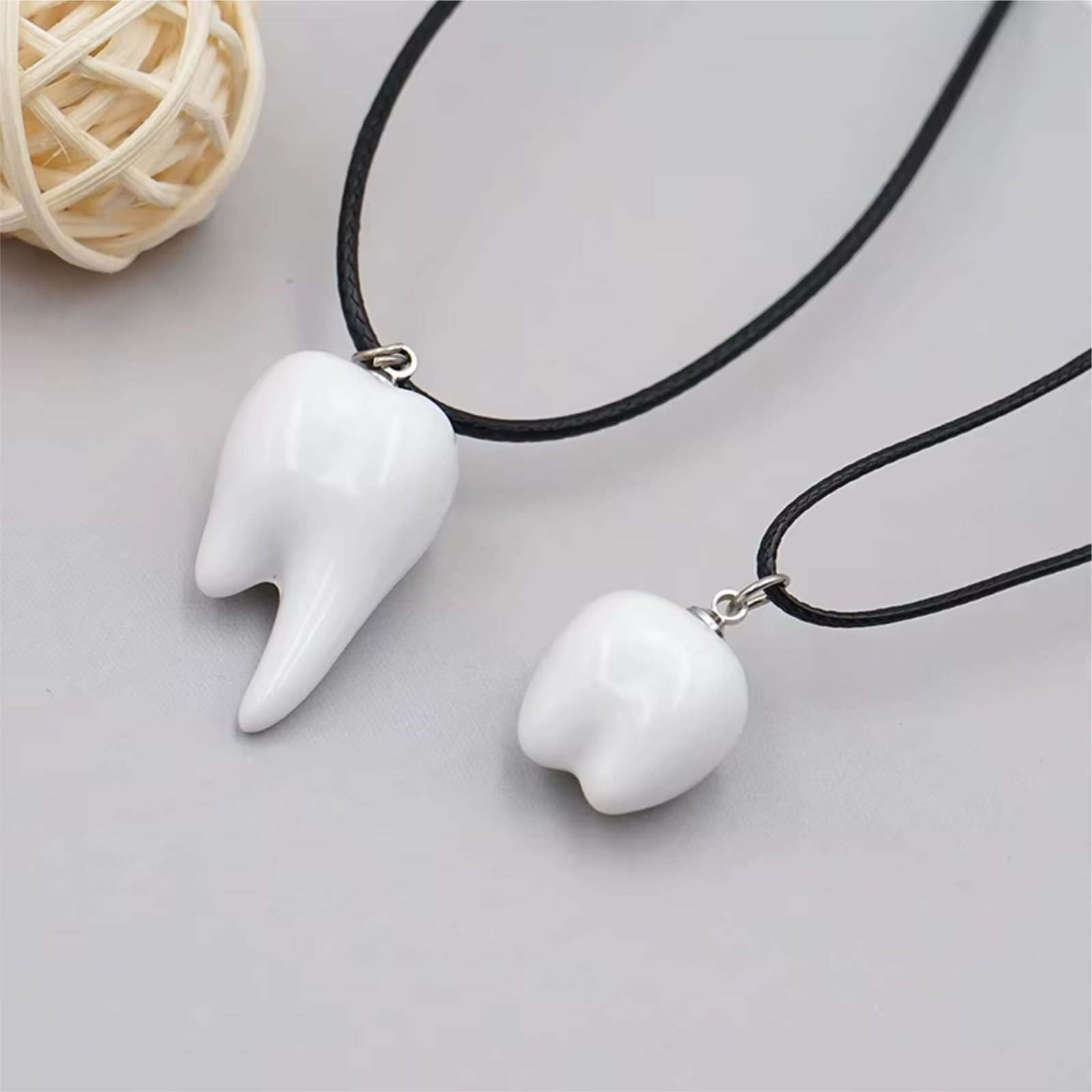 Resin Tooth Shape Pendant Necklaces Ð Black Waxed Cord Necklace - Image 2