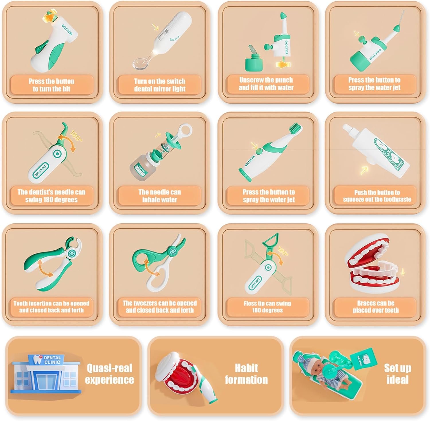 Kids Pretend Doctor Toy Dental Clinic Play Set - Image 3